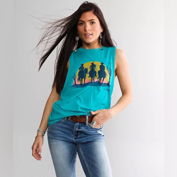 Ariat Blue Wandering Western Tank Top XL - Picture 1 of 8